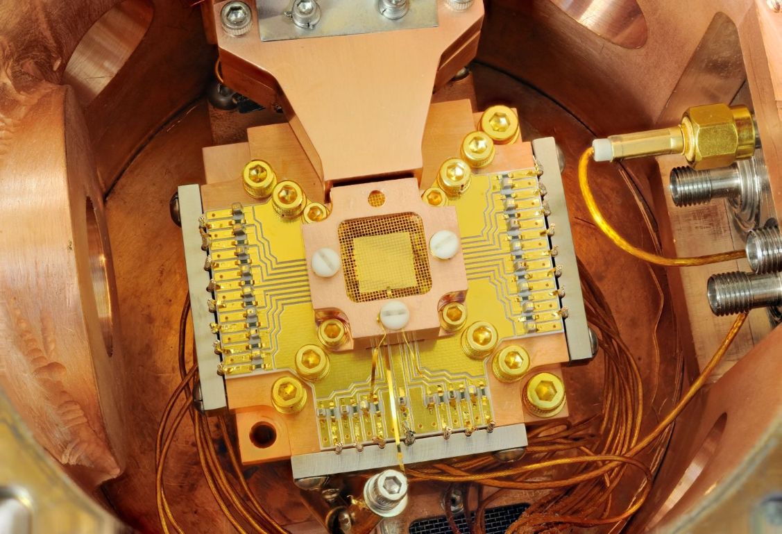 A close-up photo of a quantum microchip